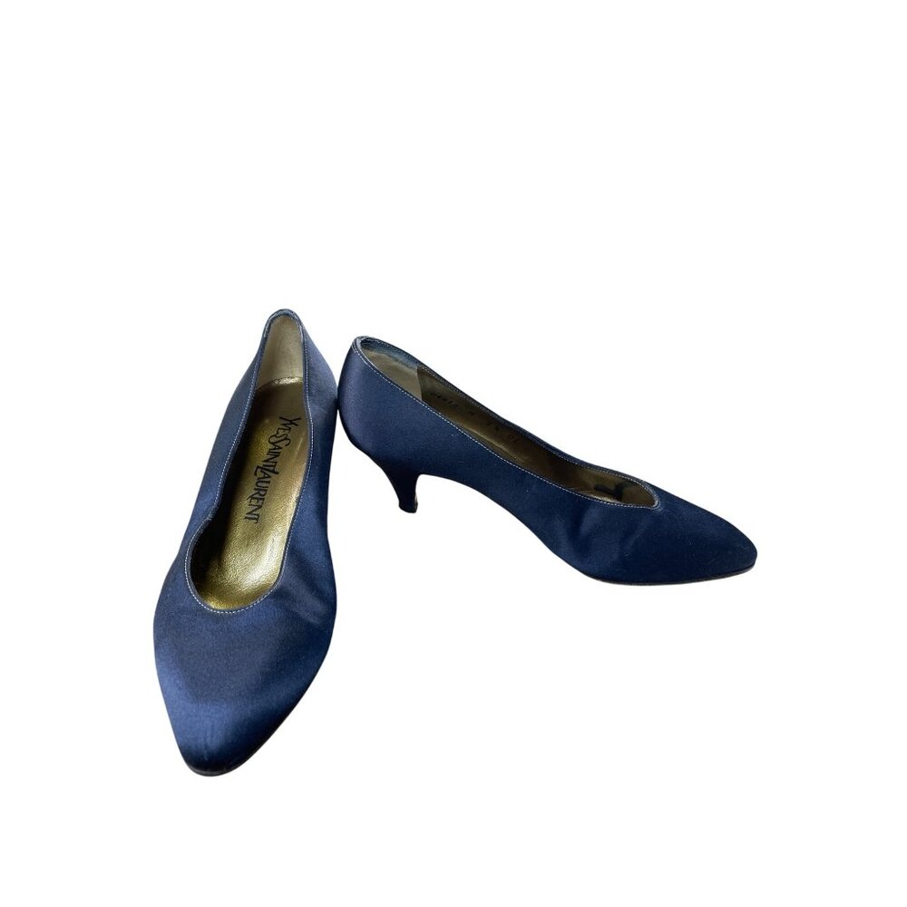 Yves Saint Laurent Womens Blue Satin Kitten Heel Pumps Size 5.5M SKU 8833
